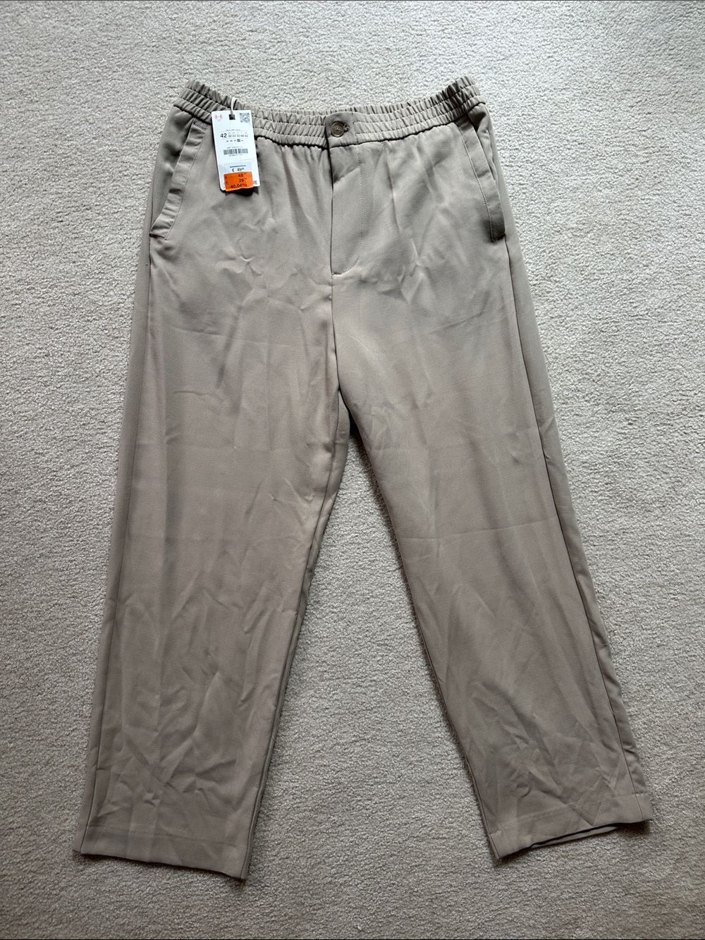 Zara Men's Elastic-Waist Khaki Chinos